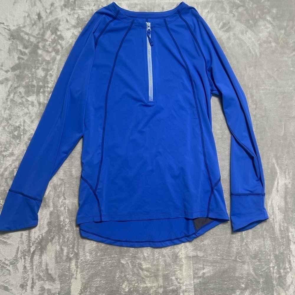 Title Nine Quarter 1/4 Zip Long Sleeve Top Women’s Large Blue Pocket Golf